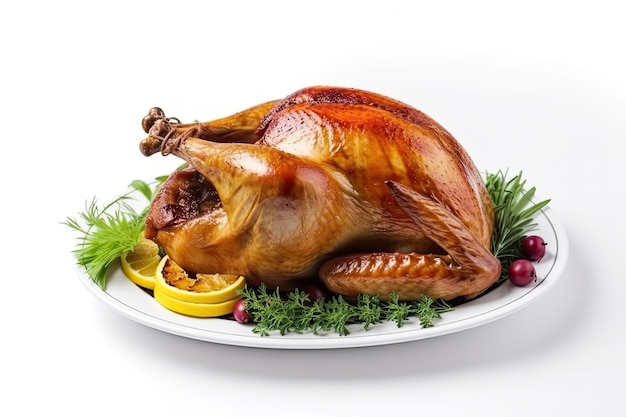 Thanksgiving turkey isolated on white background AI generative