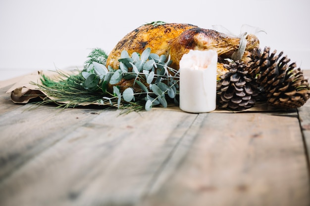 Thanksgiving turkey on wooden table