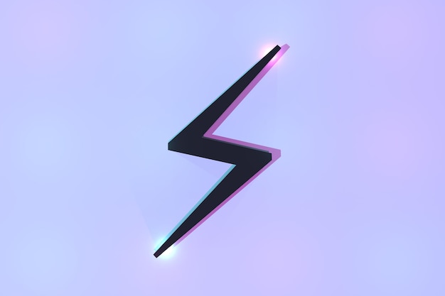 Символ энергии. черный электрический знак молнии с неоновой подсветкой. энергия электричество дизайн фона 3d иллюстрации. энергетическое знамя черного знака.