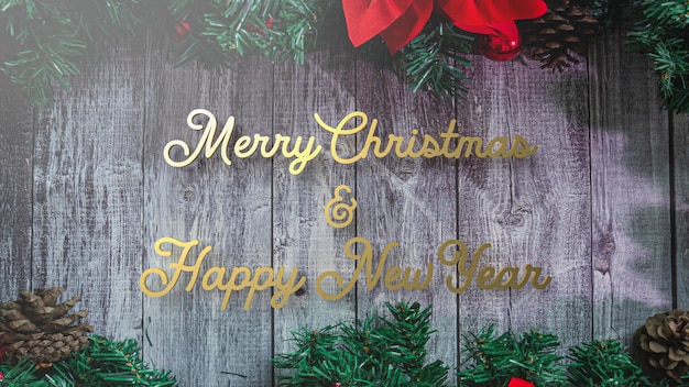크리스마스 또는 휴일 개념 3d 렌더링을 위해 나무에 있는 금색 메리 크리스마스와 새해 복 많이 받으세요