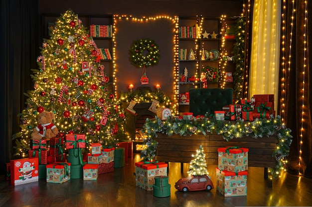 집은 새해와 크리스마스 새해 인테리어로 장식되어 있습니다.