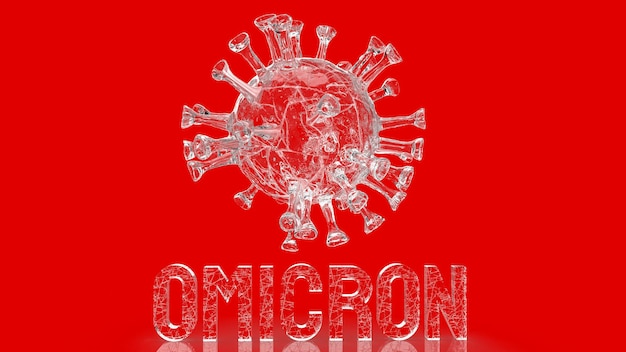 Вирус омикрон на красном фоне для covid 19 или медицинской концепции 3d-рендеринга