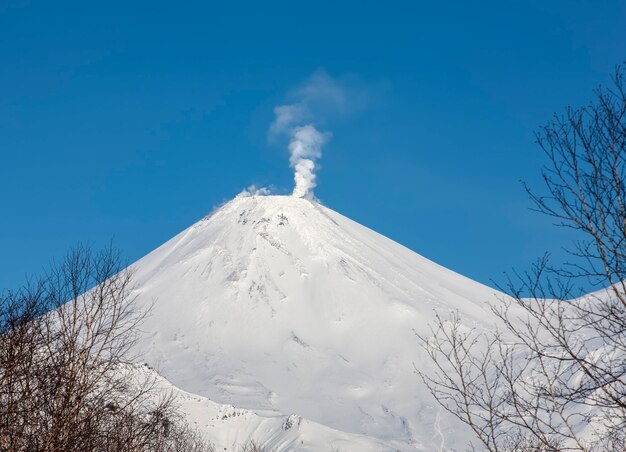 冬の火山 Avachinskaya Sopka カムチャッカ半島の活火山 プレミアム写真