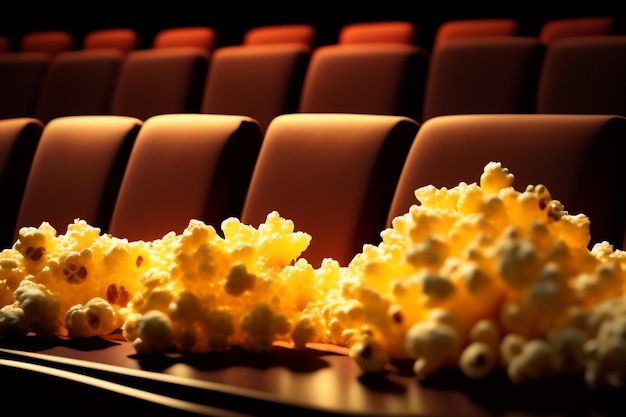 Foto gratuita un teatrino con i popcorn sul tavolo e una sedia con la scritta popcorn