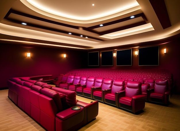 Foto gratuita un teatro con sedie rosse e un divano rosso