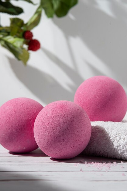 Therapeutic  bath bombs arrangement still life