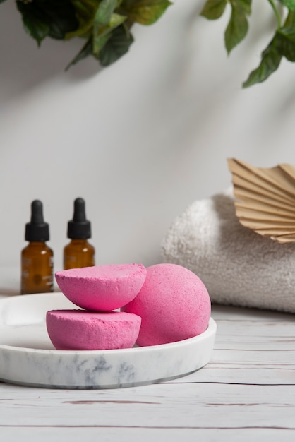 Free photo therapeutic  bath bombs arrangement still life