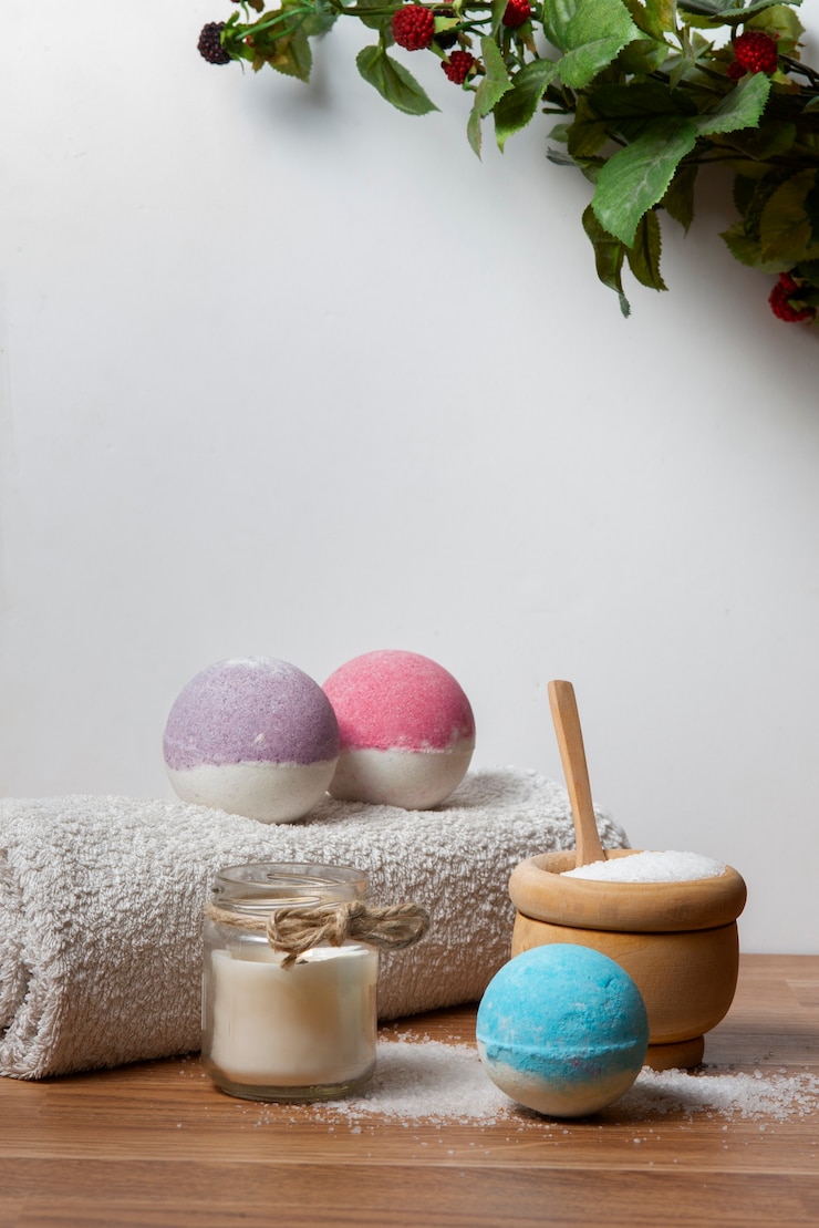 Free Photo therapeutic  bath bombs arrangement still life