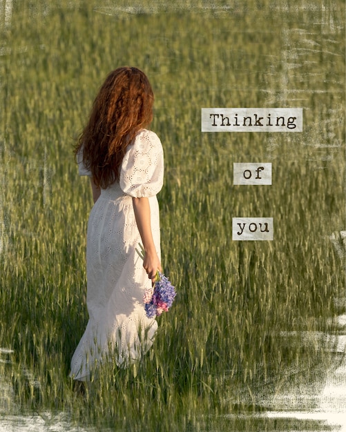 Free photo thinking of you text over image of woman in field