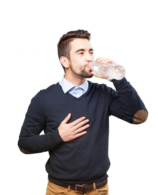 Free photo thirsty boy drinking water