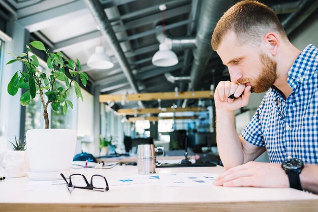 thoughtful man in office