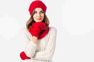 Free photo thoughtful woman in warm clothes