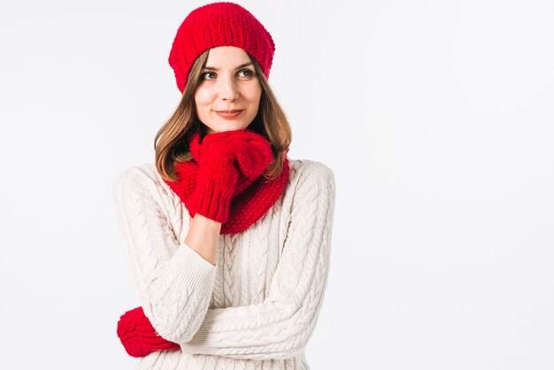 Thoughtful woman in warm clothes 