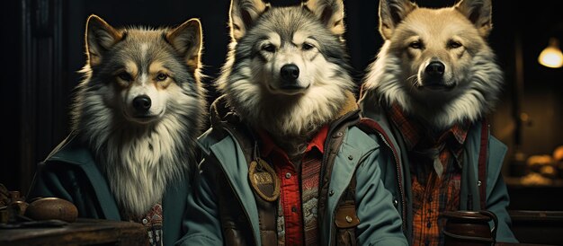 Три собаки аляскинского маламута в западном стиле