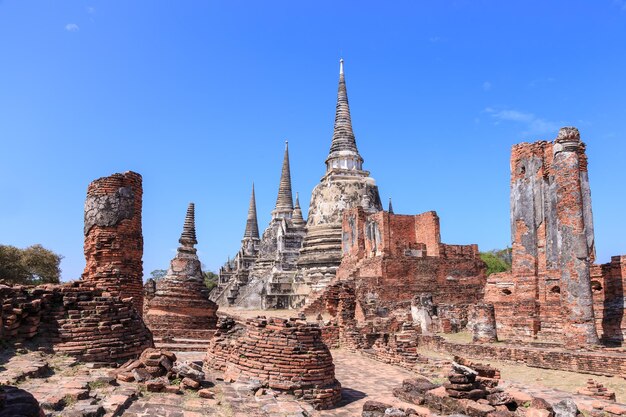 Three ancient pagoda at Phra Si Sanphet temple Ayutthaya Thailand