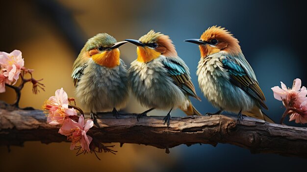 Three BeeEater birds Merops Apiaster