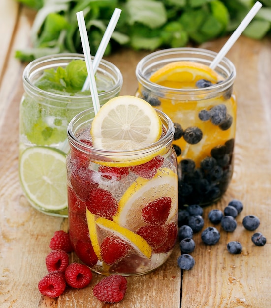 Three different drinks on a table