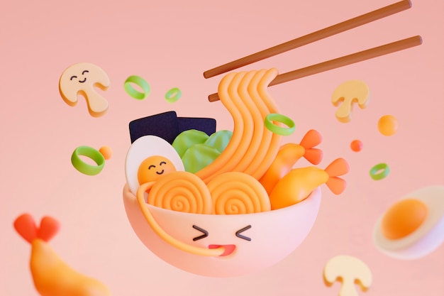 Free photo three-dimensional bowl of noodles in cartoon style