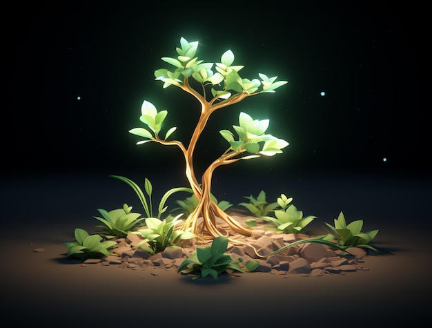 Free photo three-dimensional lit tree