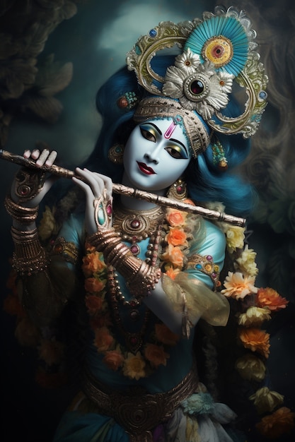 Foto gratuita rappresentazione tridimensionale di krishna, divinità indù e avatar