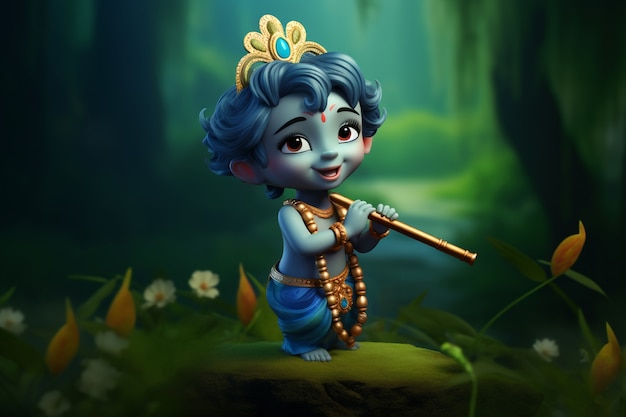 Foto gratuita rappresentazione tridimensionale di krishna, divinità indù e avatar