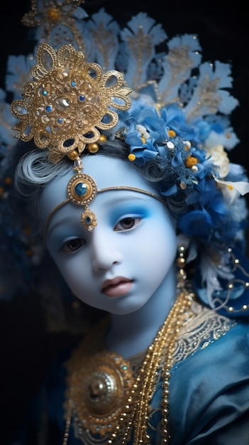 Three-dimensional representation of krishna, hindu deity and avatar