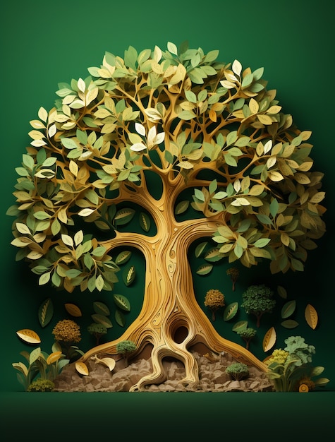 three-dimensional tree with foliage