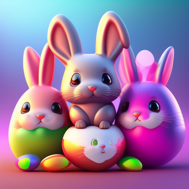 Три пасхальных яйца со словом «кролик» спереди.