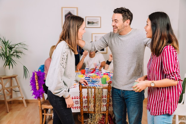 Three friends at birthday party