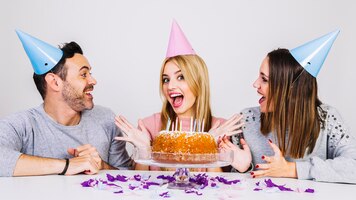 Three friends celebrating birthday