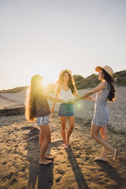 Three friends dancing