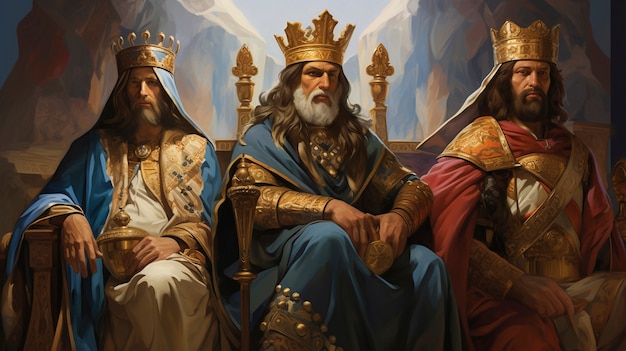 Бесплатное фото Три короля с коронами