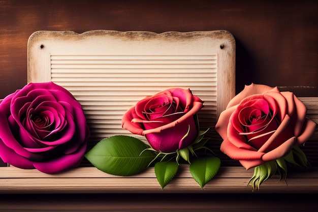 Free photo three roses on a book shelf