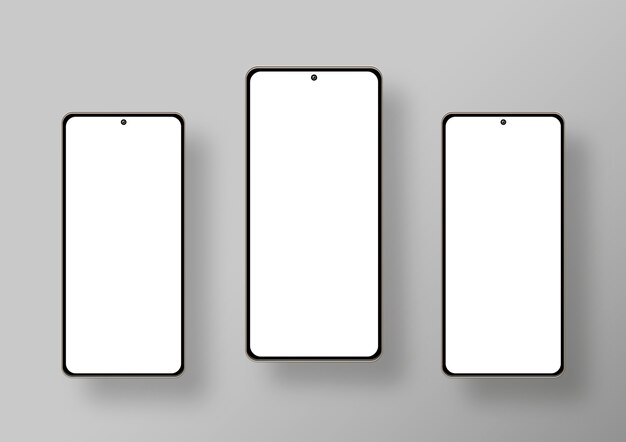 灰色の背景の3つのスマートフォン
