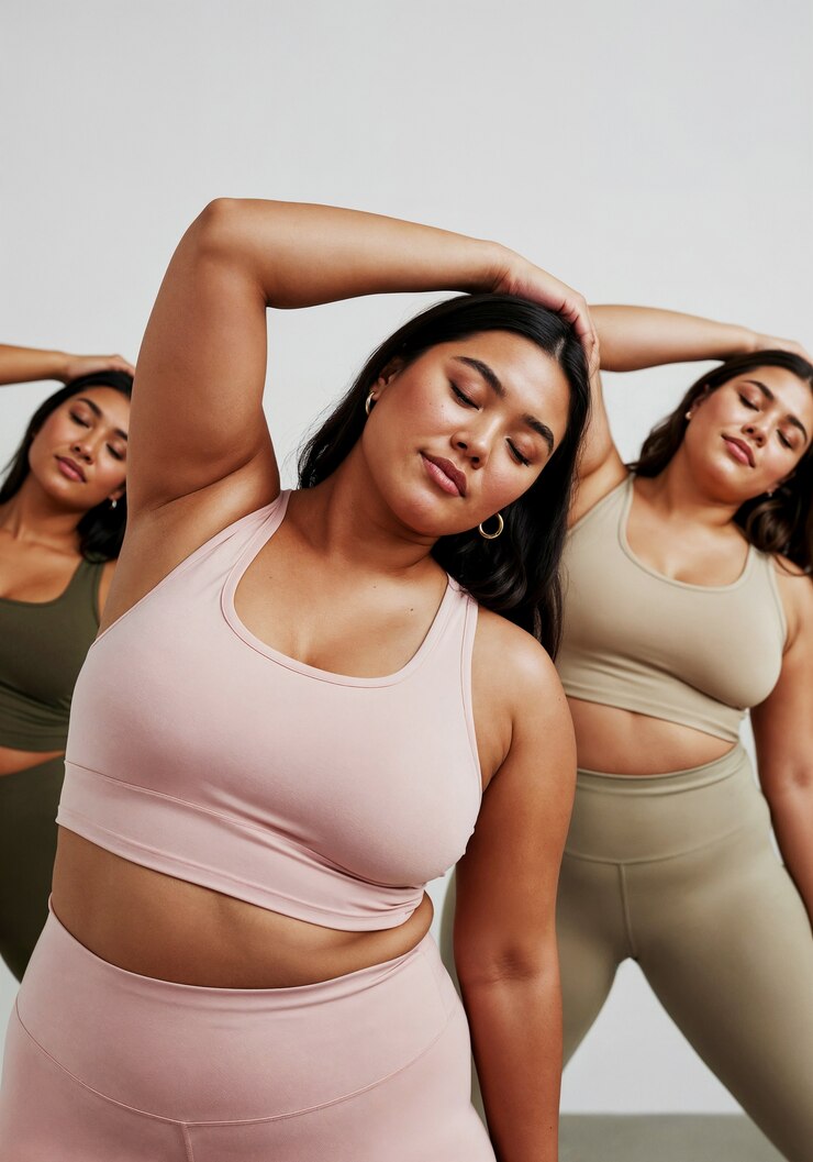 Free Photo three women in activewear stretching