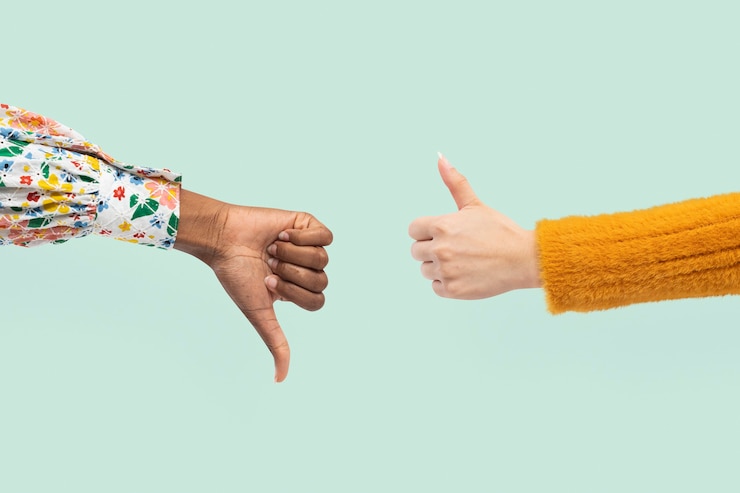Free Photo thumbs up down hands agree and disagree gesture