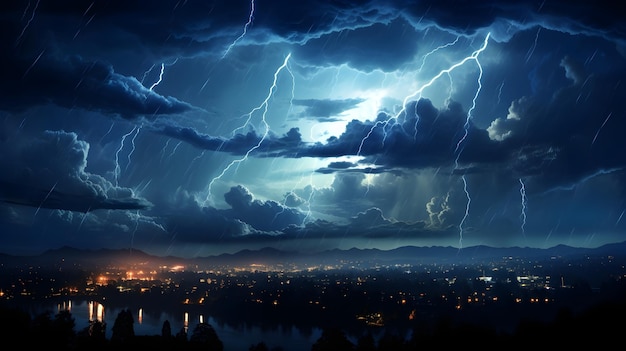 Free photo thunderstorm over city background