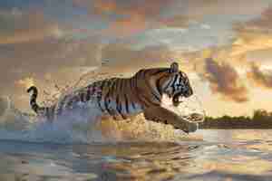 Free photo tiger jump ai generated