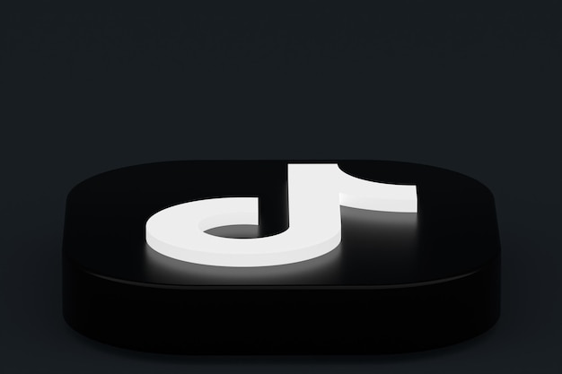 Логотип приложения tiktok 3d-рендеринг на черном фоне