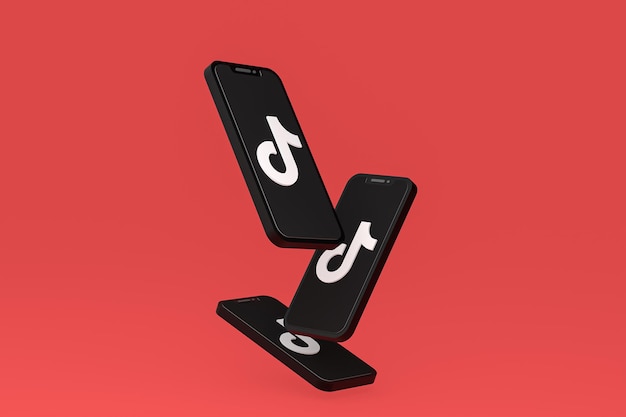 Значок tiktok на экране смартфона или мобильного телефона 3d визуализации