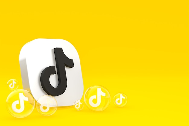 Tiktok icon on screen smartphone or mobile phone 3d render on yellow background