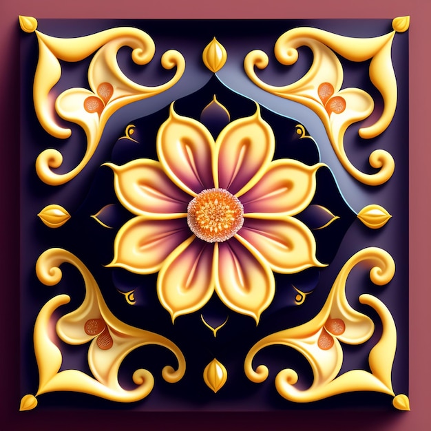 Free photo a tile with a flower design on it