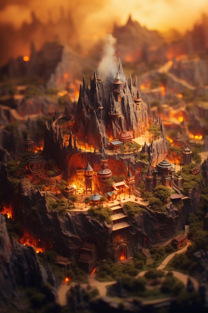 Tilt shift medieval fantasy landscape