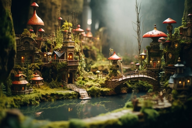 Tilt shift medieval fantasy landscape