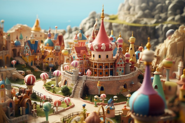 Tilt shift medieval fantasy landscape