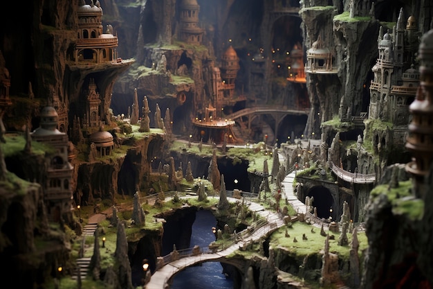 Tilt shift medieval fantasy landscape