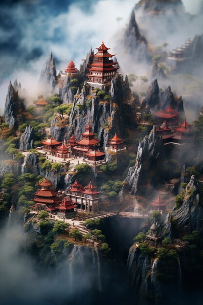 Tilt shift medieval fantasy landscape