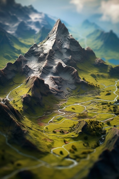 Tilt shift medieval fantasy landscape