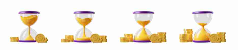 Free photo time and money concept 3d hourglass and coins