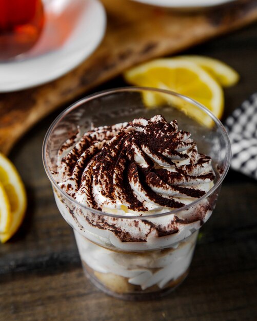 Tiramisu dessert served in glass